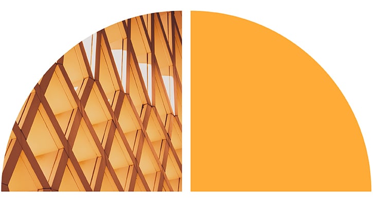 Abstract header graphic with curved shapes, showing a wooden lattice pattern on the left and a solid orange semicircle on the right.