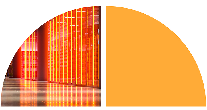 Arched graphic showing a glowing orange-lit corridor.
