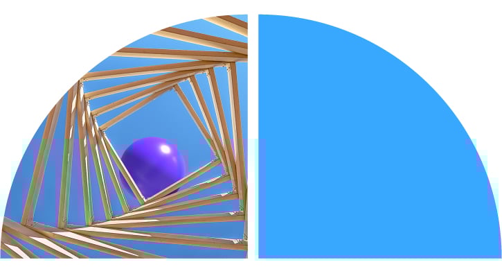 Violet ball on top of a spiraling stack of beams. Violet ball on top of a spiraling stack of beams.