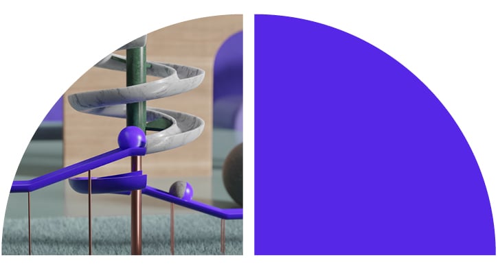 A small purple ball rolls downward on a game spiral.