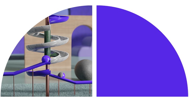 A small purple ball rolls downward on a game spiral.