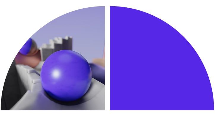 A purple ball sits on a game track.