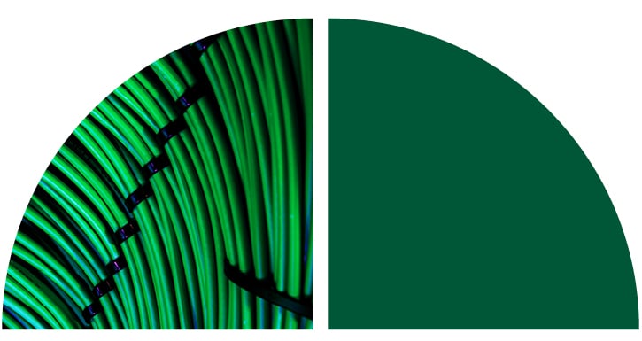 Green fiber optic cables up close. Green fiber optic cables up close.