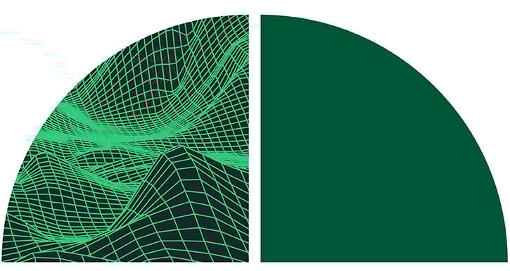 Green wireframe landscape.