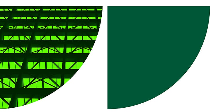 A semi-circle that features a green-tinted pattern of intersecting lines and rectangles resembling scaffolding. A semi-circle that features a green-tinted pattern of intersecting lines and rectangles resembling scaffolding.