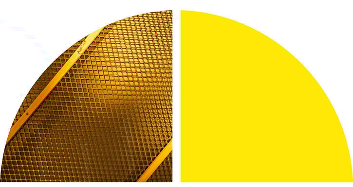 A golden metallic grid pattern with diagonal bars, and the right half is a solid bright yellow color.