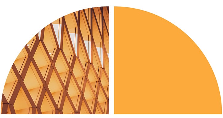 Abstract orange geometric facade.