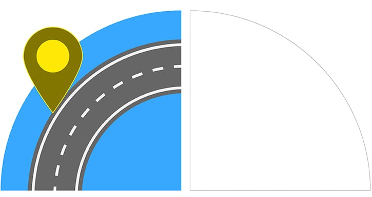Stylized graphic of a curved gray road with white dashed lines on a blue background, featuring a red location pin. Stylized graphic of a curved gray road with white dashed lines on a blue background, featuring a red location pin.