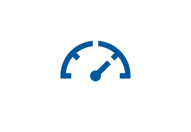 Blue speedometer icon with a needle pointing to the right.