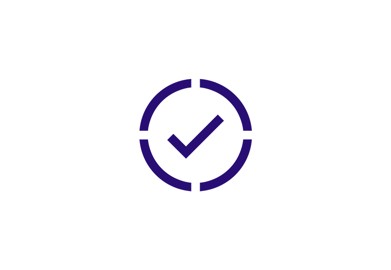 Dark blue checkmark inside a segmented circle.