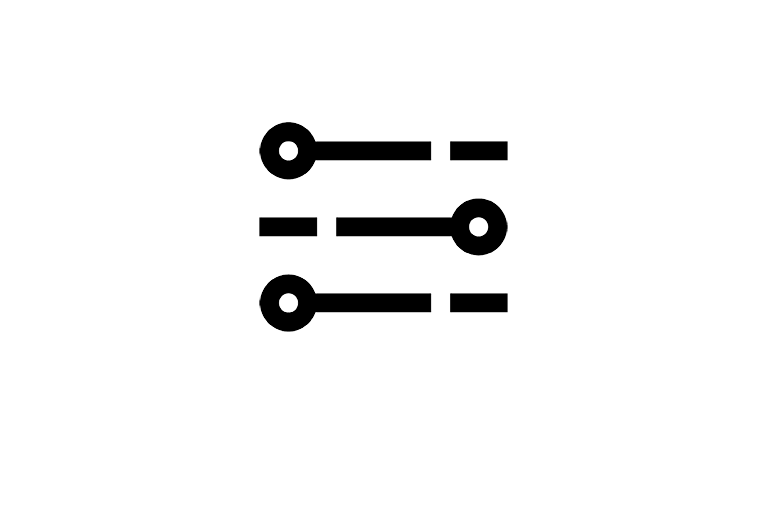 Settings icon with three horizontal sliders on a yellow background.