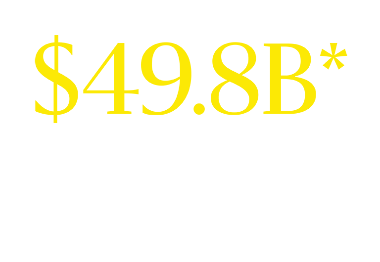 Large yellow text displaying $49.8B on a white background, representing a financial figure.